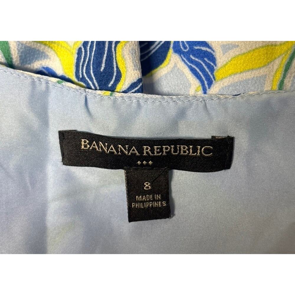 Banana Republic Dress Womens Size 8 Blue Floral Fit Flare Sleeveless V-Neck EUC - Picture 6 of 7